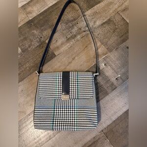 Lauren Ralph Lauren Houndstooth Plaid Shoulder Bag Black White Canvas
